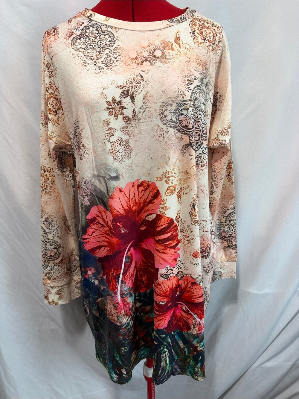 Women's Mini Dress with Red Floral Print